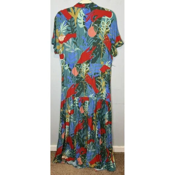 Hutch Rigby Tropical Floral Button Front Maxi Shirt Dress Size Small Pal… - Picture 3 of 12